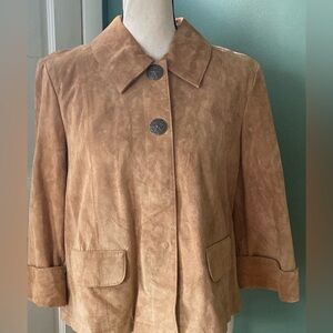 Tria brown buttery suede button down 3/4 sleeve work casual jacket top